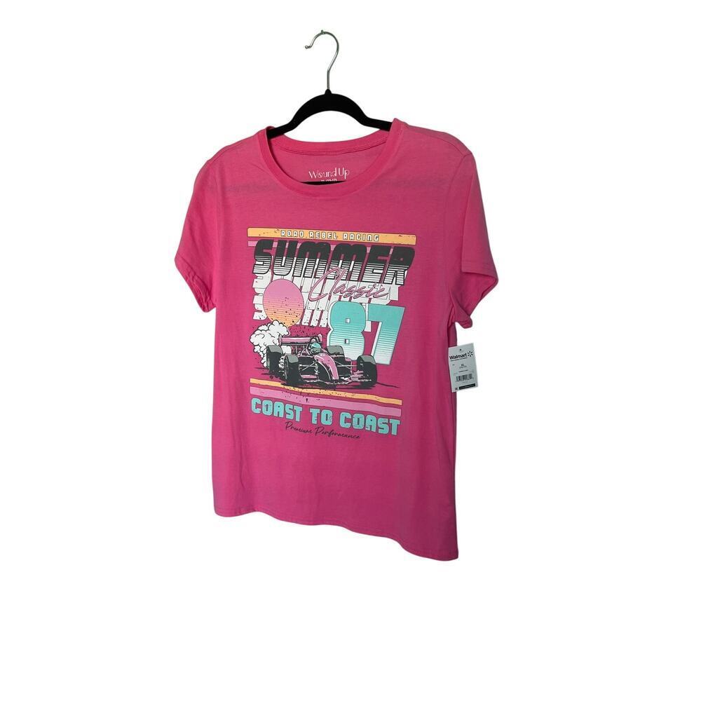 Wound Up NWT Teens Pink Scoop Neck T-Shirt with Front Logo Size XL (15-17)